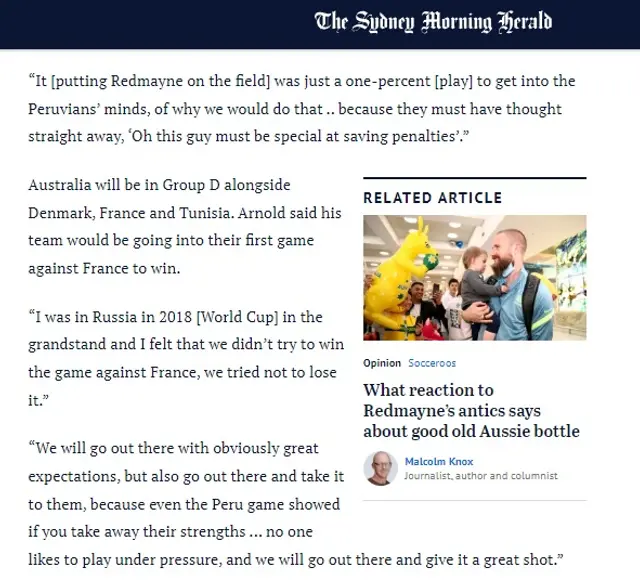 Graham Arnold sobre Andrew Redmayne.
