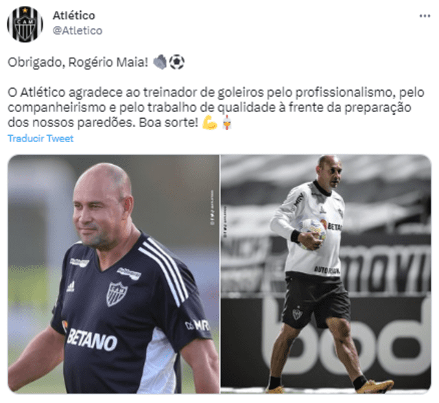 Atlético Mineiro se despidió del preparador de arquero Rogério Maia. Atlético Mineiro se despidió del preparador de arquero Rogério Maia.