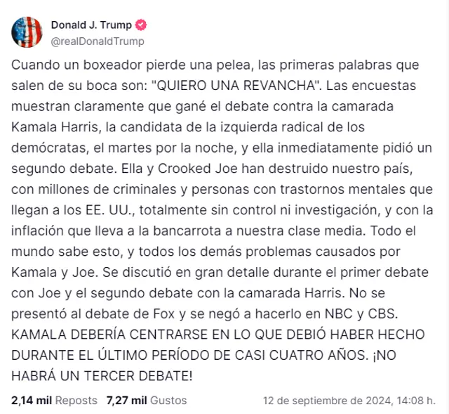 tercer debate presidencial | Donald Trump Truth Social
