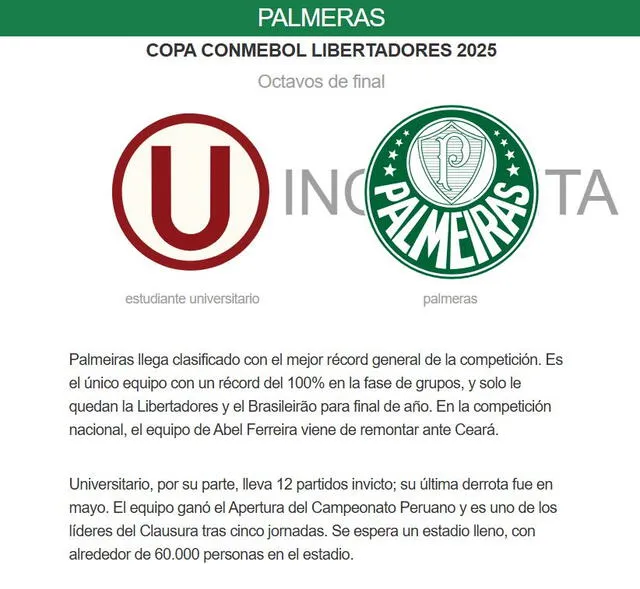 Universitario vs Palmeiras