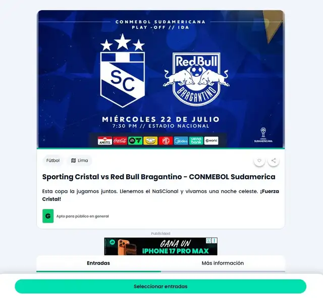 Joinnus venderá las entradas del Sporting Cristal vs Bragantino