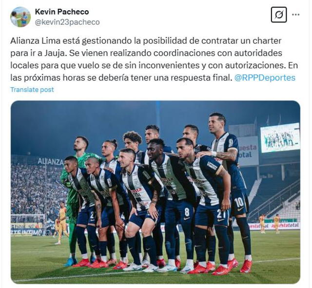 Kevin Pacheco informó sobre el vuelo de Alianza Lima. Foto: X Kevin Pacheco informó sobre el vuelo de Alianza Lima. Foto: X