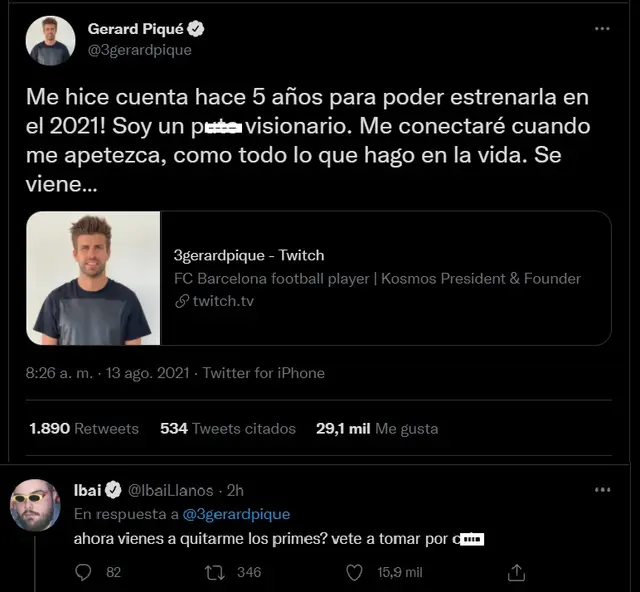 Gerard Pique anuncia su ingreso a Twitch e Ibai Llanos reacciona a publicación