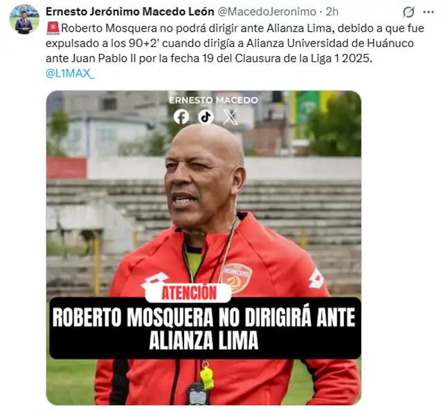  Roberto Mosquera no dirigirá ante Alianza Lima | Ernesto Macedo   
