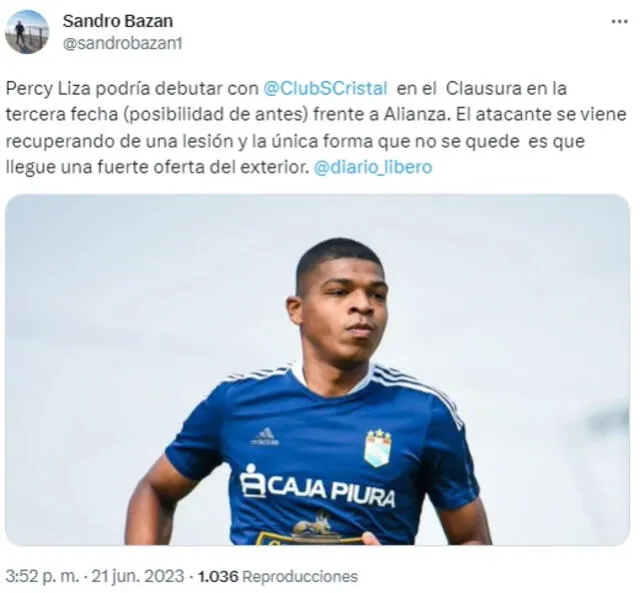 Percy Liza no debutará ante Academia Cantolao.