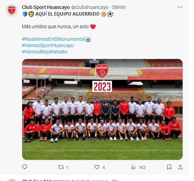 Mensaje de Sport Huancayo antes del choque con la 