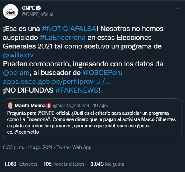 Captura: ONPE - Twitter   
