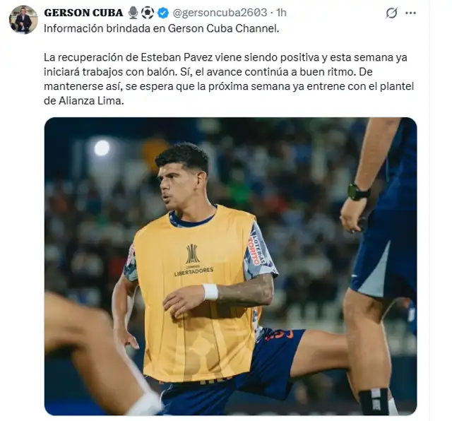  Esteban Pavez está cerca del regreso en Alianza | Gerson Cuba   