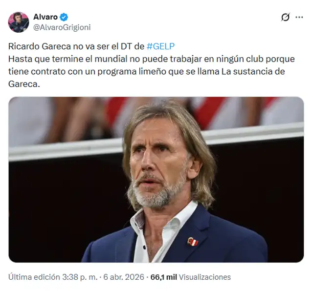 Gareca rechazó dirigir a Gimnasia. Foto: X