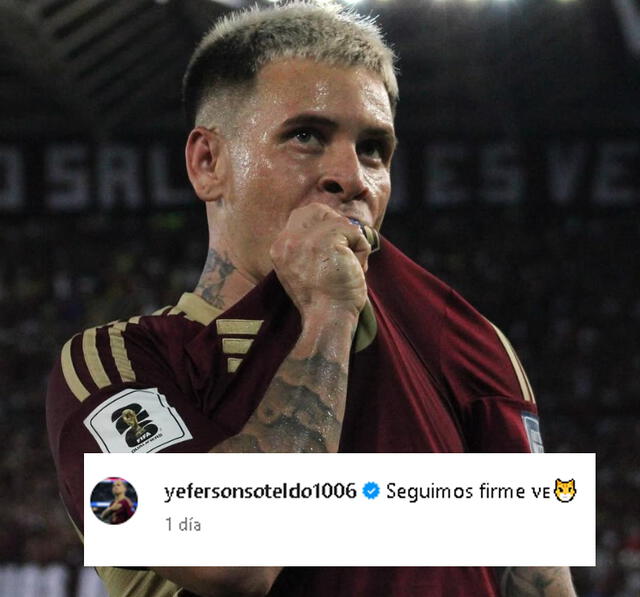 Soteldo y su publicación tras empate ante Argentina | Foto: Instagram: Yeferson Soteldo    