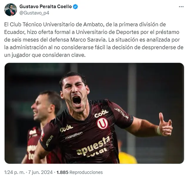 Marco Saravia, Universitario de Deportes Marco Saravia, Universitario de Deportes