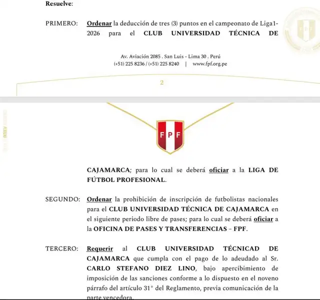 Documento de la cámara de conciliación y resolución de disputas de la FPF. Documento de la cámara de conciliación y resolución de disputas de la FPF.