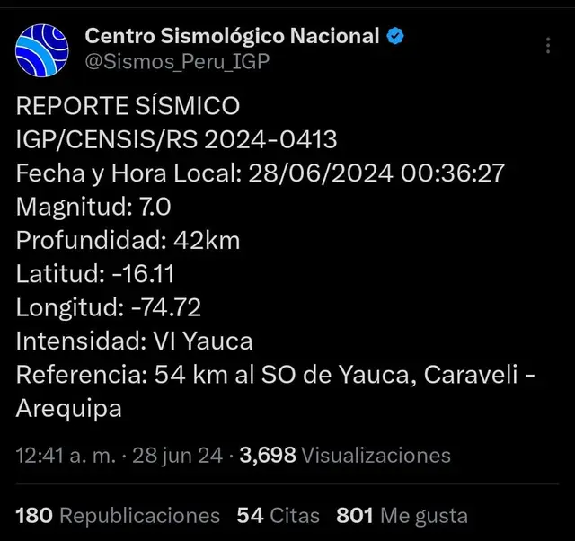 sismo en Arequipa