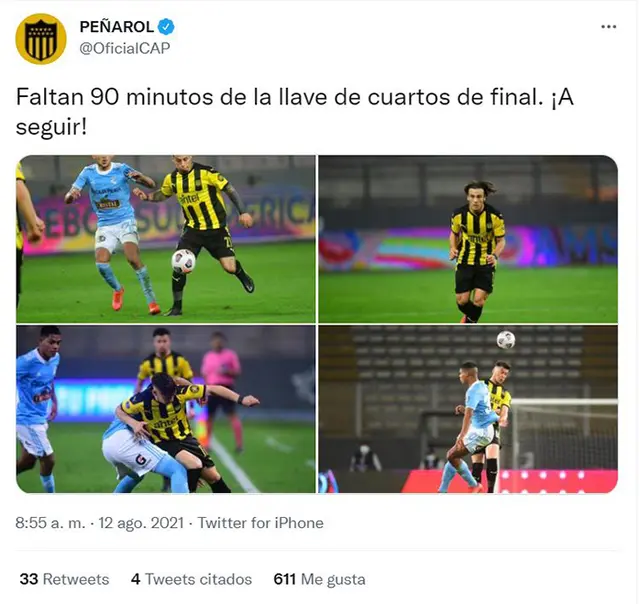 Mensaje de Peñarol tras victoria ante Cristal. Foto: Captura. Mensaje de Peñarol tras victoria ante Cristal. Foto: Captura.