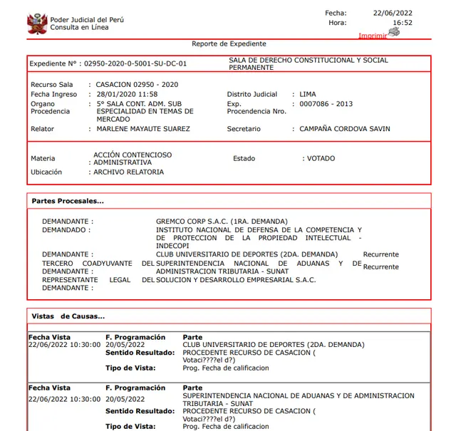 <strong>Expediente del Poder Judicial</strong>   