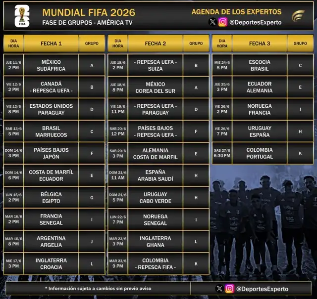 Programación de los partidos del Mundial FIFA 2026. Foto: X/Expertos del Deporte Programación de los partidos del Mundial FIFA 2026. Foto: X/Expertos del Deporte