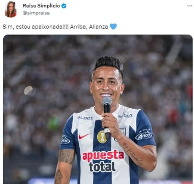 Raisa Simplicio quedó enamorada al ver a Cueva con camiseta de Alianza.