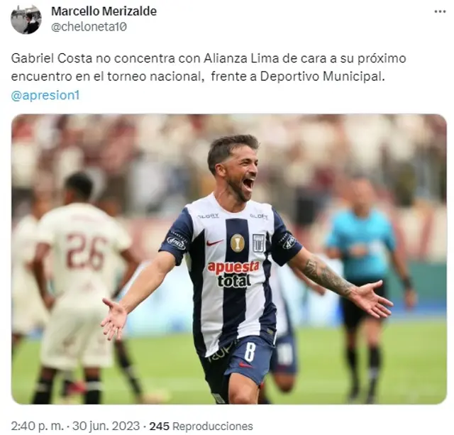 Gabriel Costa no jugará ante Deportivo Municipal. Gabriel Costa no jugará ante Deportivo Municipal.