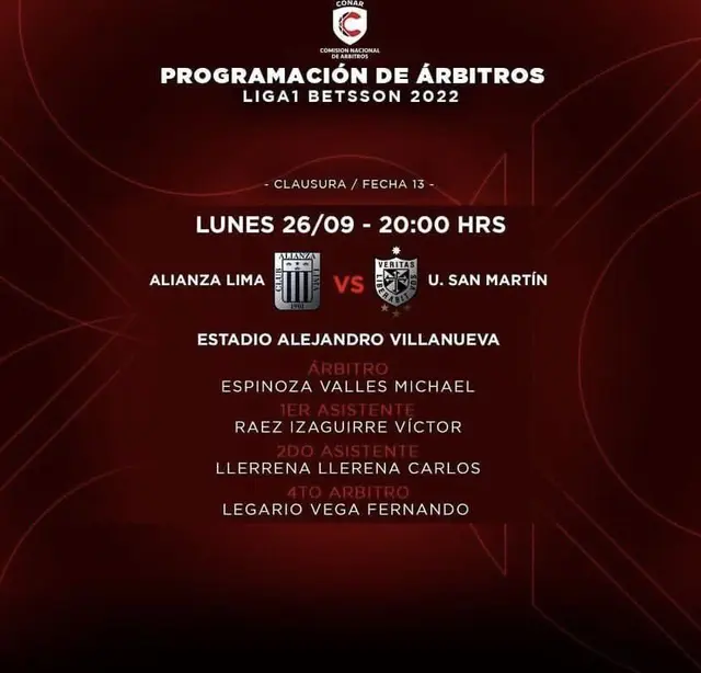Árbitros Alianza vs. San Martín.