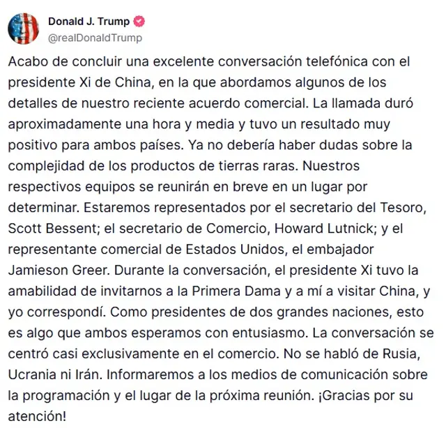 Comunicado de Donald Trump