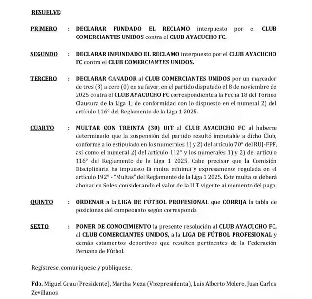 Comisión Disciplinaria FPF