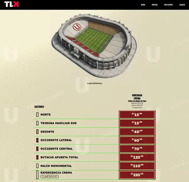 Precios de las entradas del Universitario vs Cusco FC