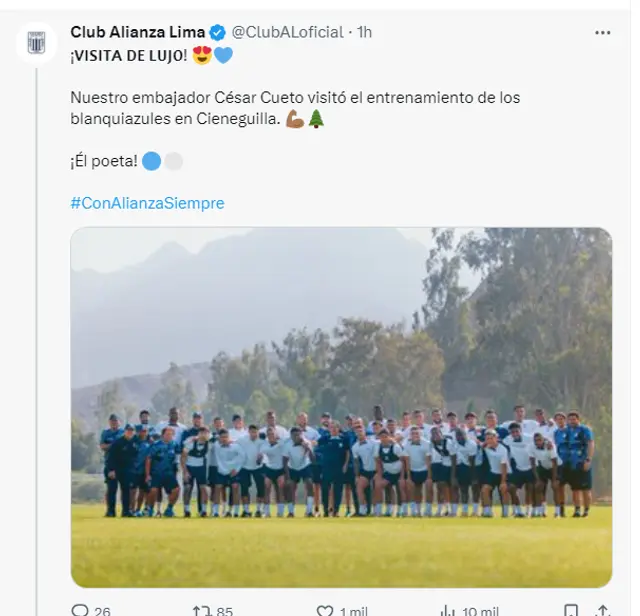 Alianza Lima compartió con César Cueto
