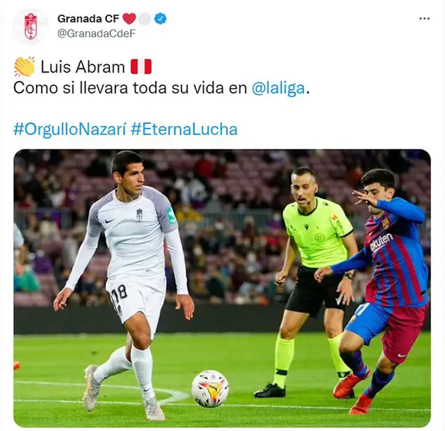 El mensaje de Granada por el buen juego de Luis Abram.   