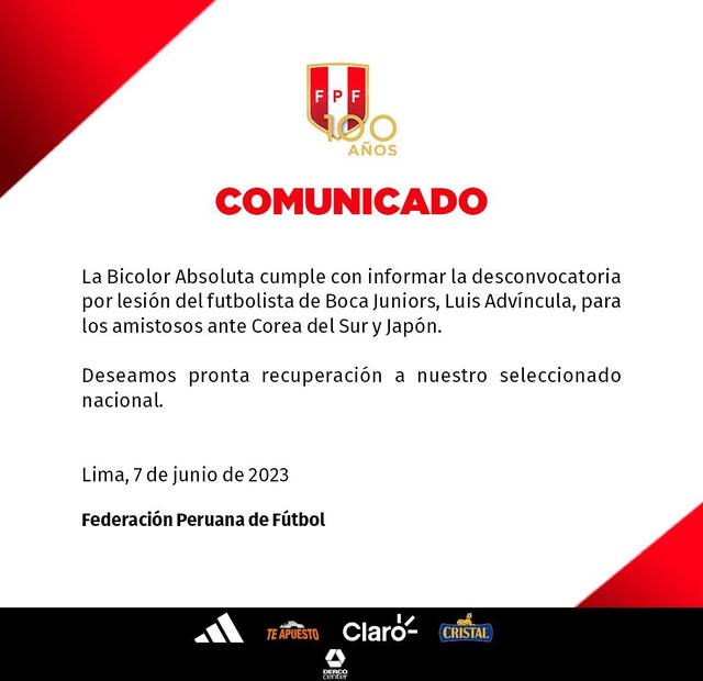 Luis Advíncula fue desconvocado.