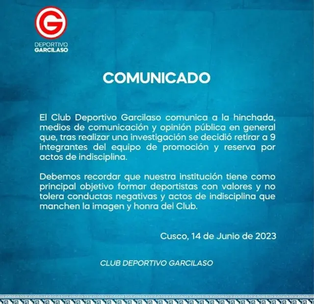Deportivo Garcilaso despidió a nueve jugadores.