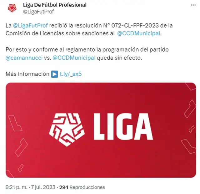 Liga 1 suspendió el Municipal vs. Mannucci.