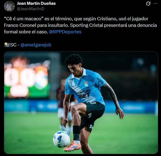 "Eres un mono" sería el termino que denuncio Cristiano Da Silva. Foto: X  