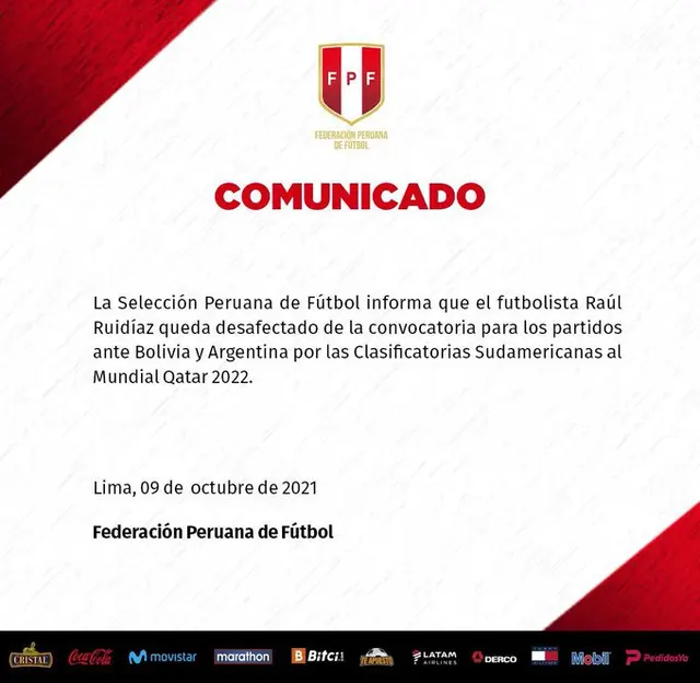 Comunicado oficial tras lesión de Raúl Ruidiaz
