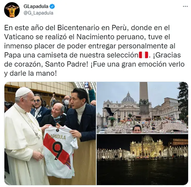Publicación de Gianluca Lapadula en redes sociales. Publicación de Gianluca Lapadula en redes sociales.