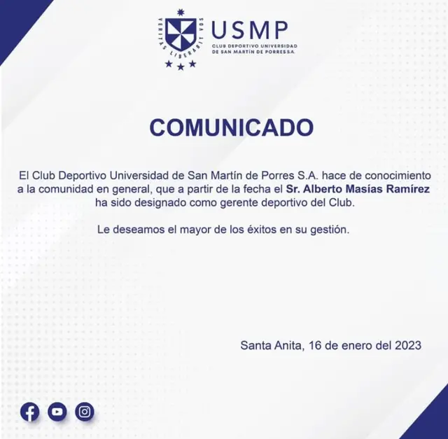 Alberto Masías es el nuevo gerente de la San Martín   