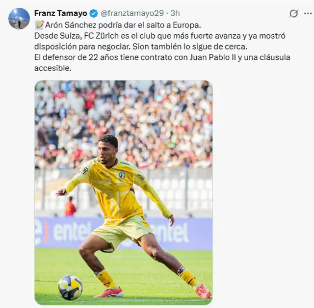  Arón Sánchez podría seguir su carrera en Suiza | Franz Tamayo   