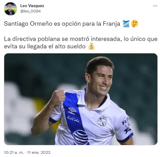 Ormeño es opción en Puebla.