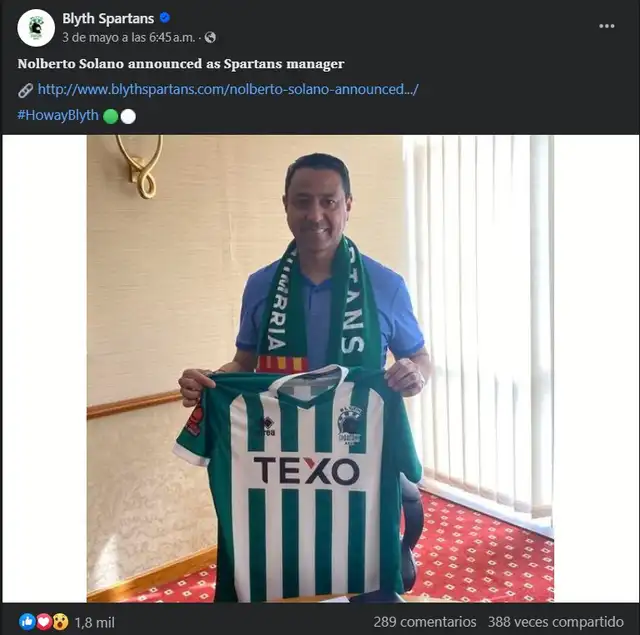 Nolberto Solano es nuevo técnico de Blyth Spartans. | FOTO: Facebook   