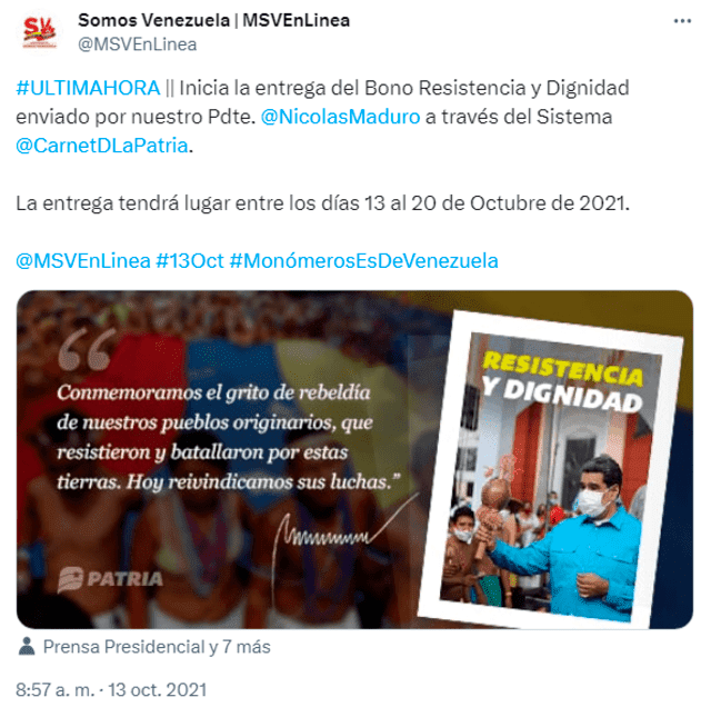 Bono Resistencia Indígena