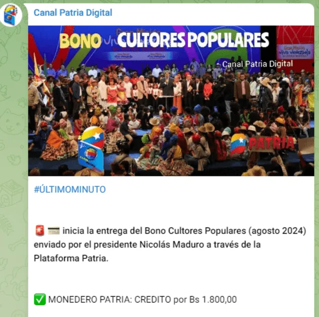 Bono Cultores Populares de agosto 2024 | Nicolás Maduro