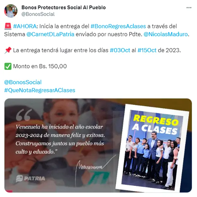 Bono Regresó a Clases 2023