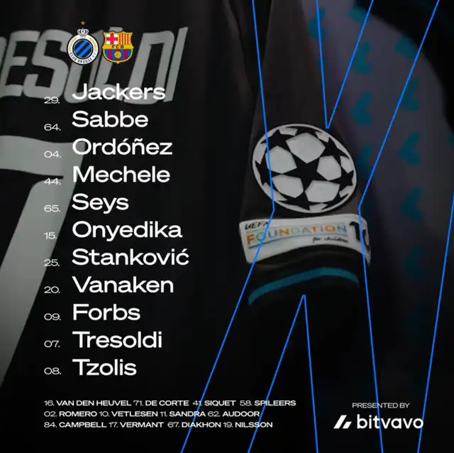 Alineación de Brujas vs. Barcelona.   