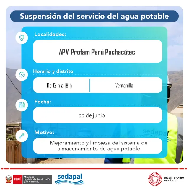Sedapal corte de agua 22 junio Lima y Callao