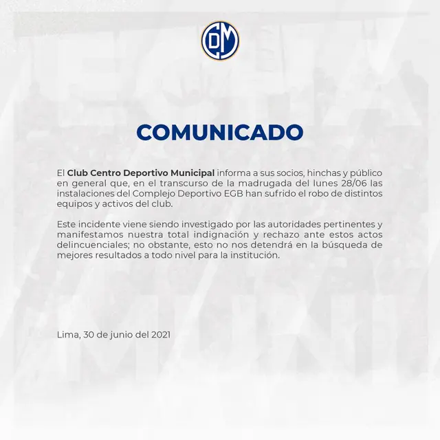 Comunicado oficial del Deportivo Municipal. Imagen: Twitter Comunicado oficial del Deportivo Municipal. Imagen: Twitter