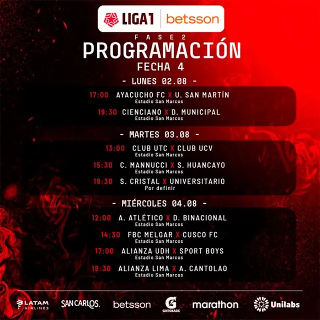 Programación de la Fecha 4 de la Fase 2. Foto: Twitter Liga 1.   