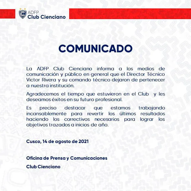 Comunicado de Cienciano.   