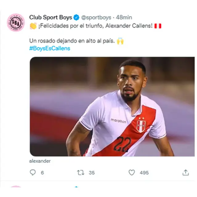 Mensaje de Sport Boys por Alexander Callens  