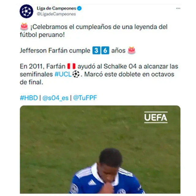Saludo de la Champions League a Jefferson Farfán