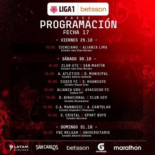 Programación de la Fecha 17 de la Fase 2. Programación de la Fecha 17 de la Fase 2.