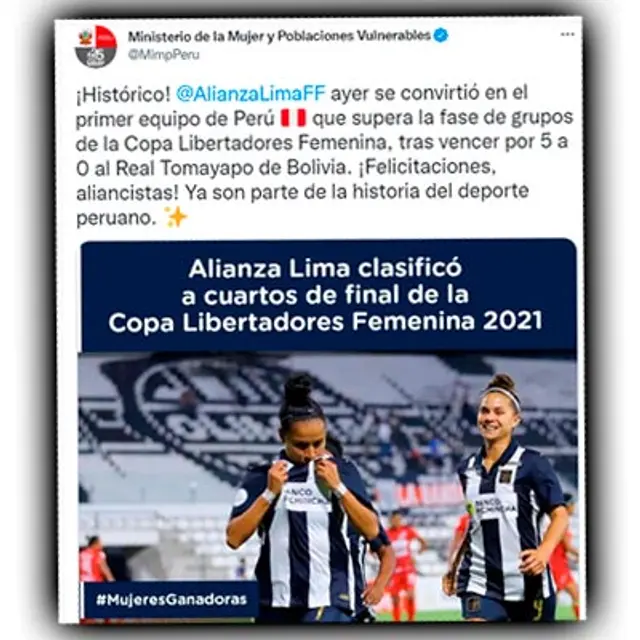 MIMP saluda a Alianza Lima en Twitter